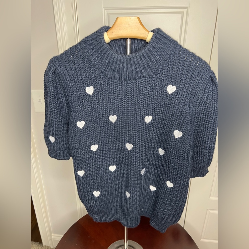 Chic Navy Sweater with Heart Accents
